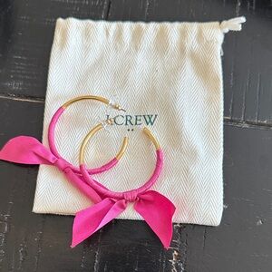 J. Crew Gold Hoop Earrings with Hot Pink Ribbon Bows